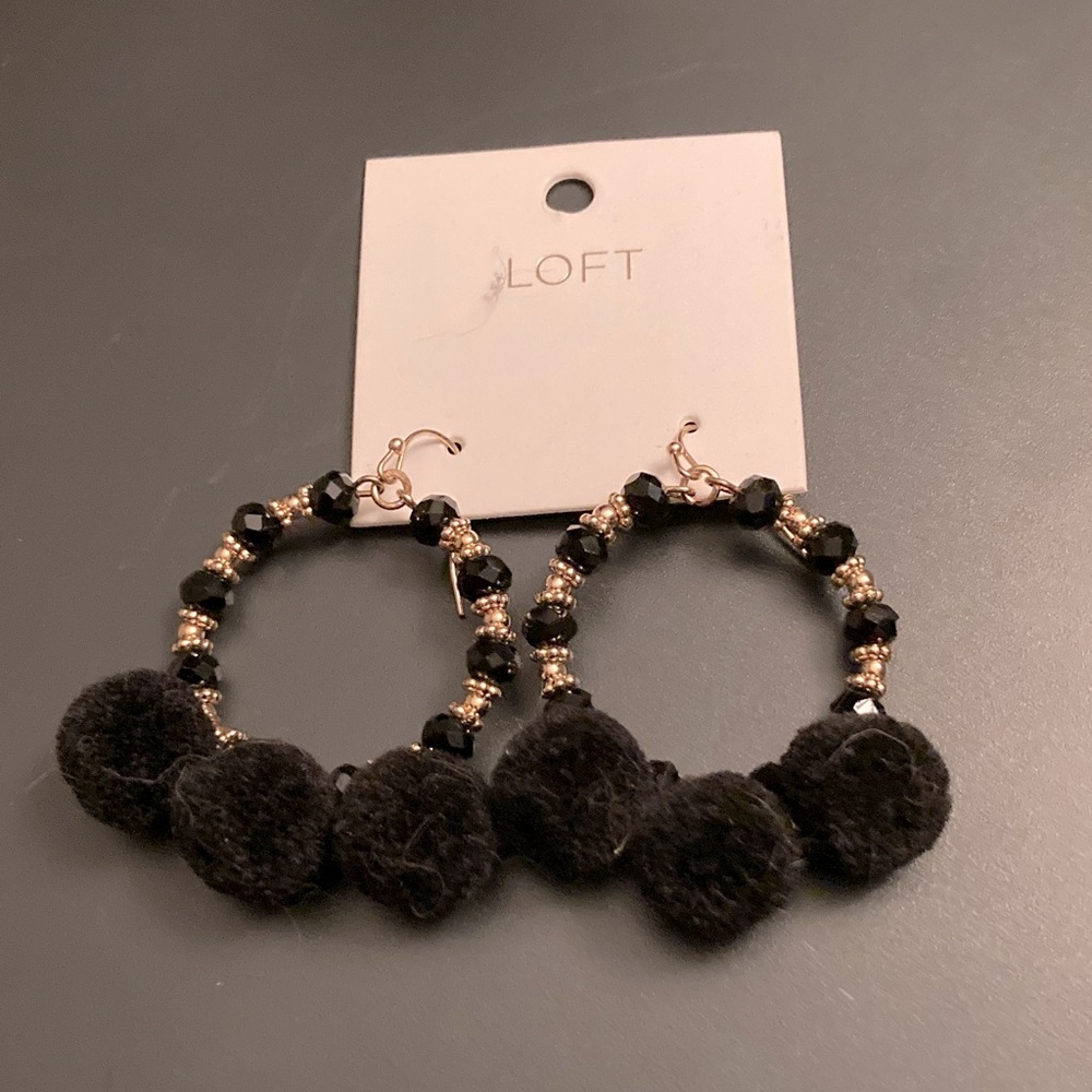 NWT LOFT Hoop/Pom Pom Earrings